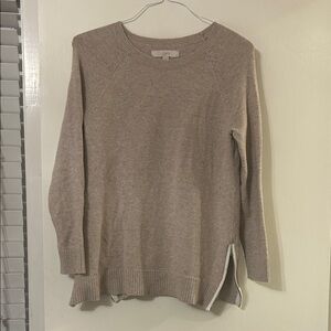 LOFT Taupe Knit Sweater with Zipper Accent